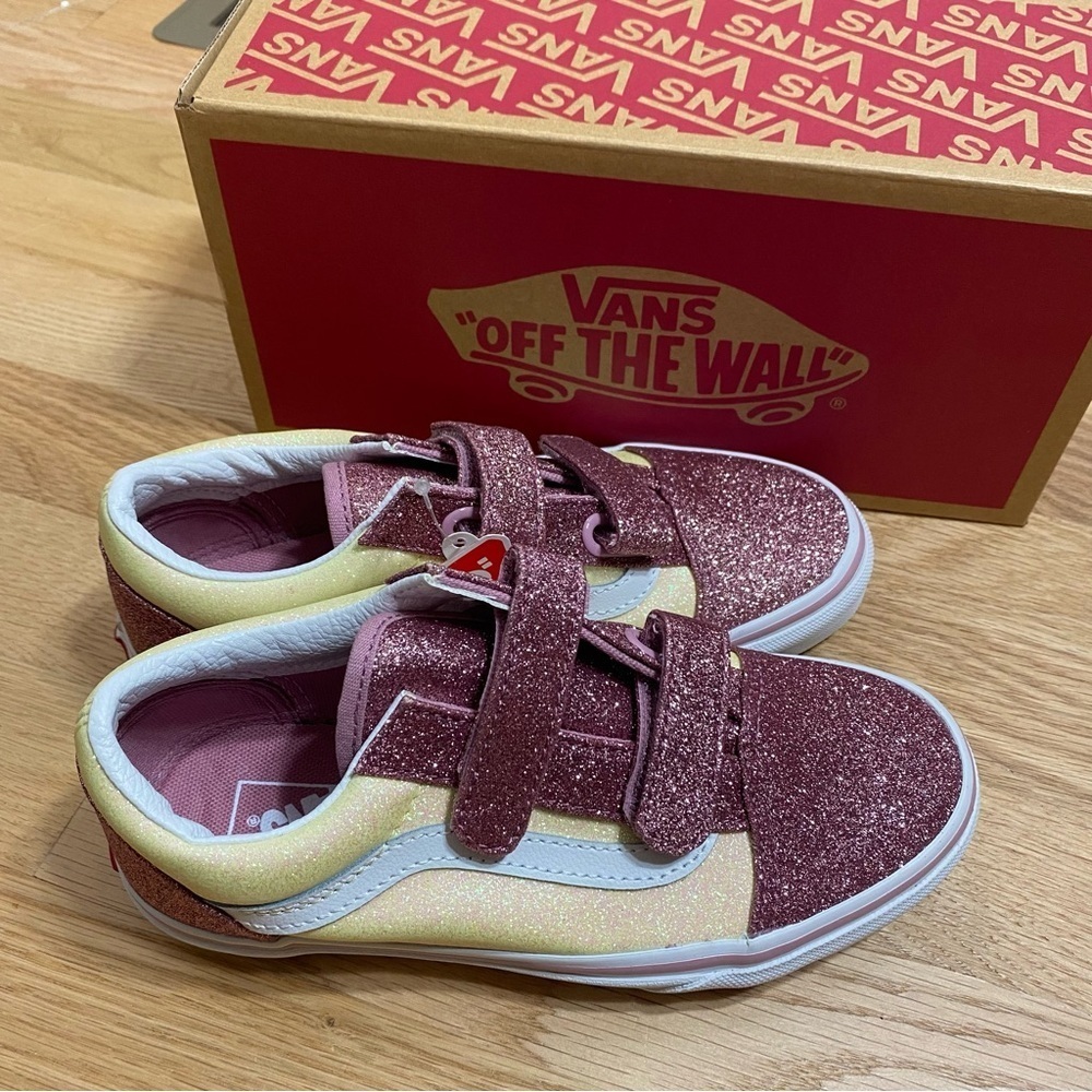 Vans Old Skool Kids Glitter Pink Cream Shoes NEW Two Tone 12 13 1 2